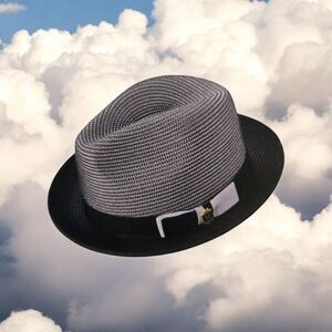 MONTIQUE MENS BLACK BRAIDED TWO TONE STINGY BRIM PINCH FEDORA HAT. H68.